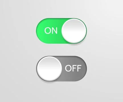 Switch off on button. Vector blue toggle mobile app. Vector power slider. Illustrazione stock