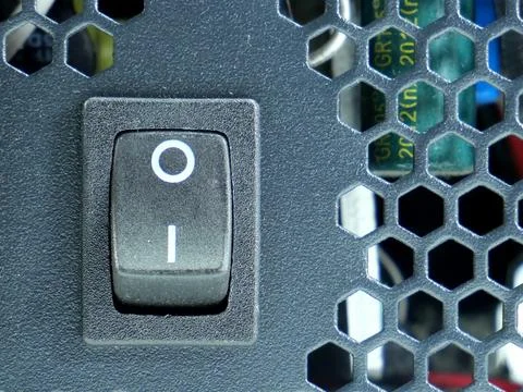 On-off switch on computer equipment. Foto stock