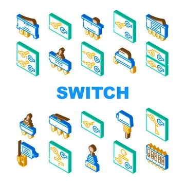 Switch Electricity Accessory Icons Set Vector Illustrazione stock