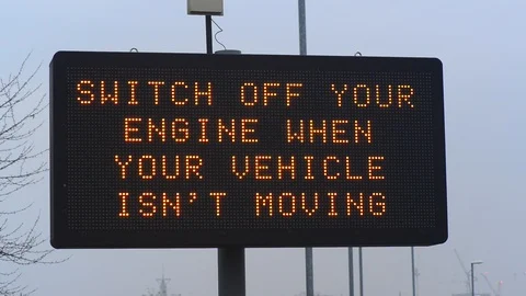 Switch of engine when your vehicle isnt moving, digital roadsign leeds Stock Footage 109202594