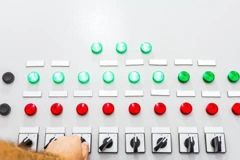 On &amp; off switch, hand switching button Stock Photos