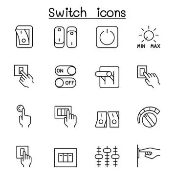 Switch icon set in thin line style Illustrazione stock