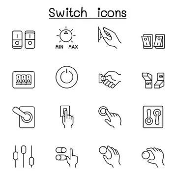 Switch icons set in thin line style Stock Illustration