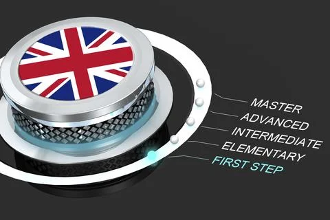 Switch knob button with UK national flag and skill levels of first step 스톡 일러스트