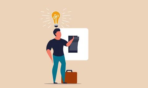 Switch light bulb with bright brain. Genius head innovation and human smart i Stock Illustration