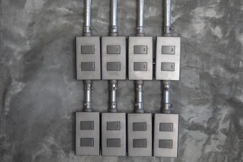 Switch light gray black with cement background Stock Photos