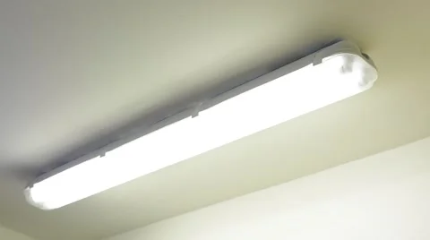 Switch the light on - one fluorescent lamp - ceiling Stock-Footage 48723620