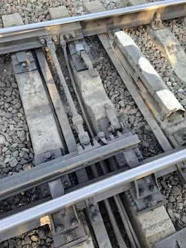 Switch mechanism or switch drive on railway Foto stock
