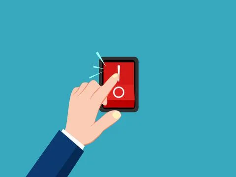 Switch opens with a finger. Electrical control concept. vector Illustrazione stock