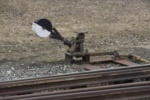 Switch or trackswitch in railroad and train traffic Stock Photos