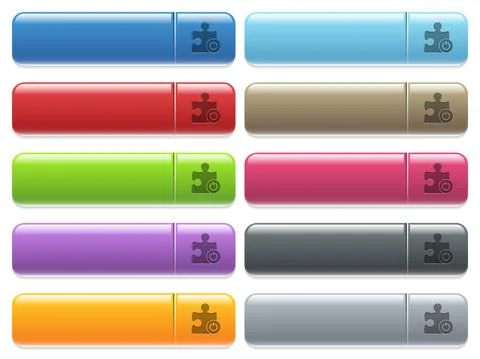 Switch on off plugin icons on color glossy, rectangular menu button 库存插图