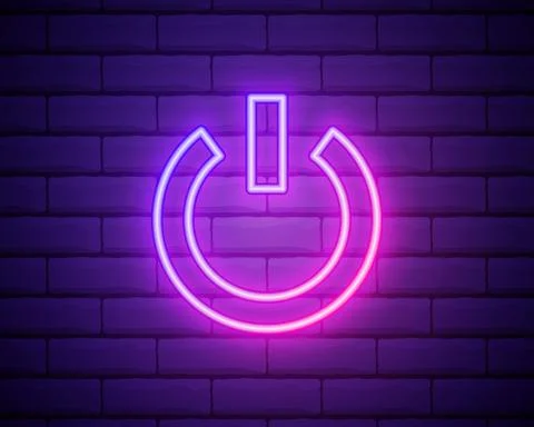 On Off switch, power button icon in neon style. Simple thin line, outline vec Stock Illustration