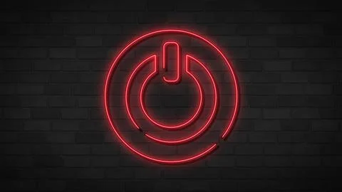 On Off switch, power button icon in neon style. Simple thin line, outline. Stock Illustration