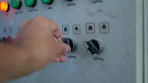 The switch provides power to an automatic line in production. Stock Footage 160482371