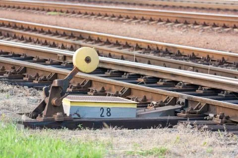 Switch on railroad track Stock Photos