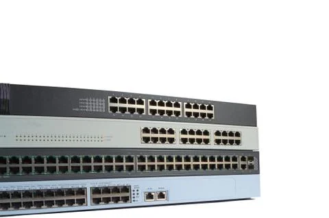 Switch router for computer communication with wired local area network. Stock Photos