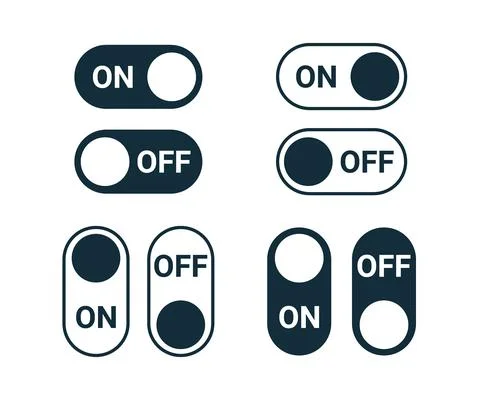 On off switch slide button, icon toggle control. Graphic touch navigation int Illustrazione stock