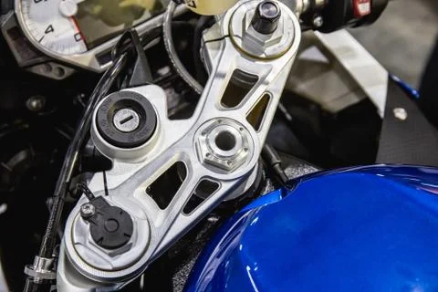Switch starter keyhole technology modern motorcycle detail Stock Photos