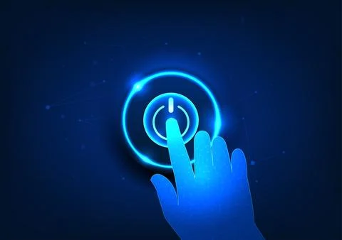 Switch on technology with a hand pushing the switch button on the back, the.. Stockillustratie