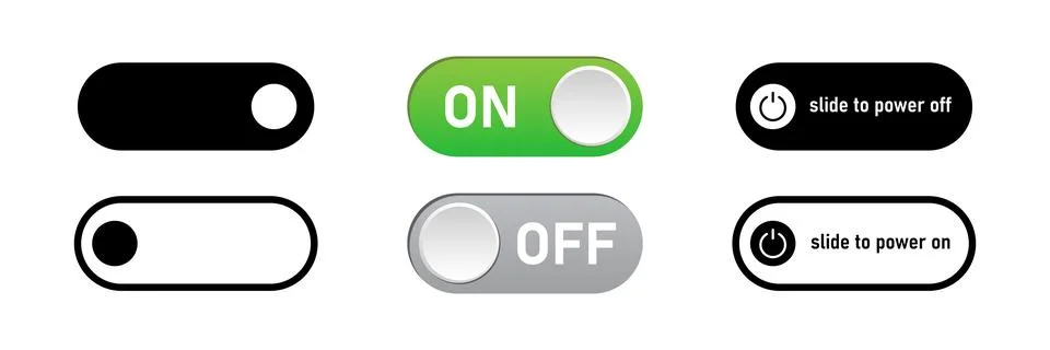 Switch toggle button On Off vector isolated icon collection Illustrazione stock