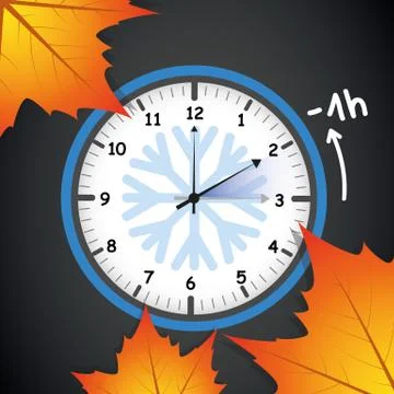 Switch to winter time concept for daylight saving with autumn leaves on black Stock Illustration