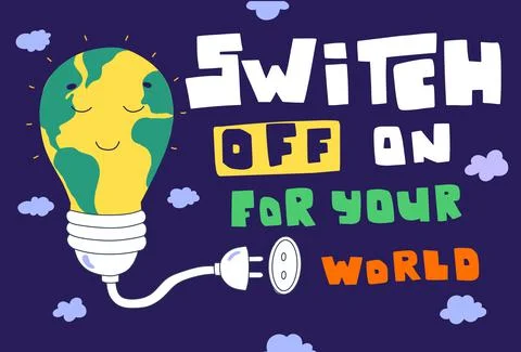 Switch off your world on dark background, hand lettering. Stock Illustration