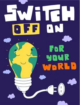 Switch off your world on dark background, hand lettering. Stock Illustration