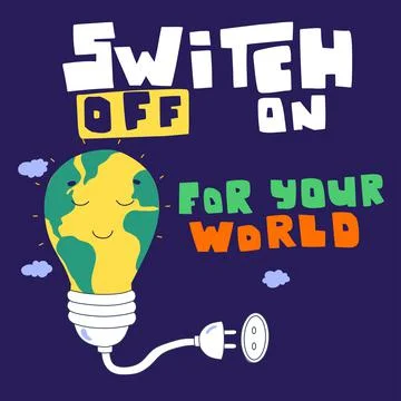 Switch off your world on dark background, hand lettering. Stock Illustration
