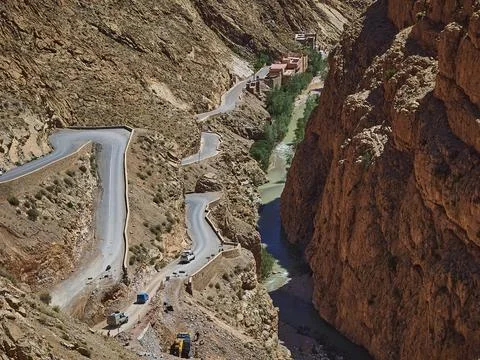 Switchbacks of the dades gorges in the mountains of Morocco. Stock Photos