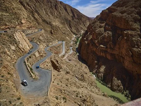 Switchbacks of the dades gorges in the mountains of Morocco. Stock Photos