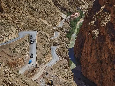 Switchbacks of the dades gorges in the mountains of Morocco. Stock Photos