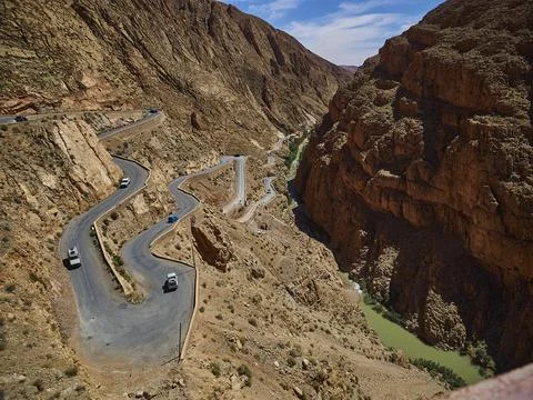 Switchbacks of the dades gorges in the mountains of Morocco. Stock Photos