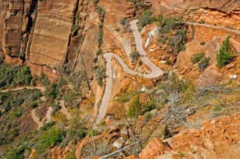 Switchbacks heading up a canyon trail Stock Photos
