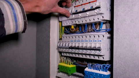 Switchboard electrical disconnect machines. Selective focus. Stock Footage 152126404