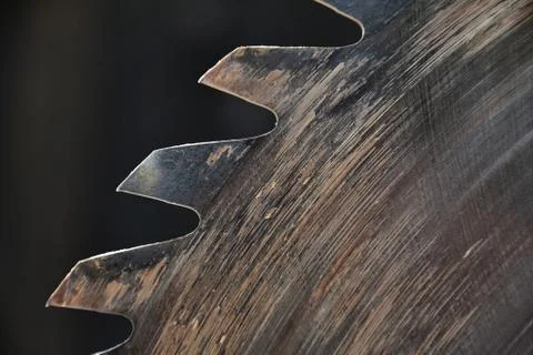 Switched off old rusty sharp circular saw blades closeup 写真素材