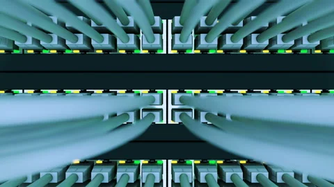 Switches with the internet cables in a server rack loop Stock Footage 88650620