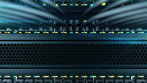 Switches with internet wires in a server rack Видео 89764363