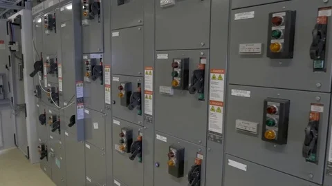 Switchgear breakers and electrical cabinet at industrial site Stock Footage 108506352