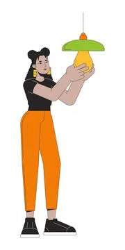 Switching to efficient lighting line cartoon flat illustration Illustrazione stock