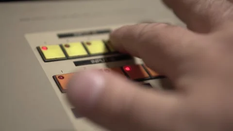 Switching Inputs in Old TV Mixing Console in Professional Television Studio Stock Footage 323364539