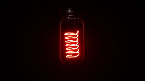 Switching on, turning off light bulb animation. Red light over black background 스톡 동영상 152618649
