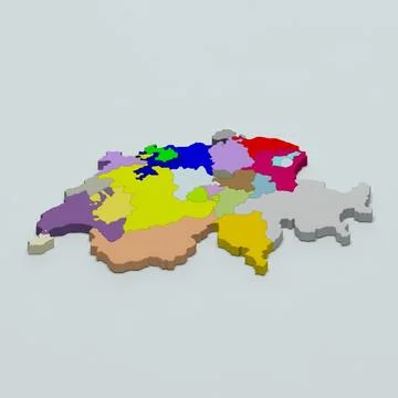 Switzerland administrative map (cantons) 3D Model