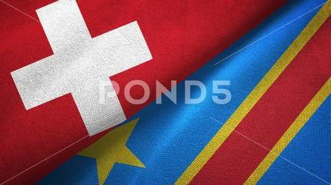 Switzerland and Congo Democratic Republic two flags textile cloth Stock Photos