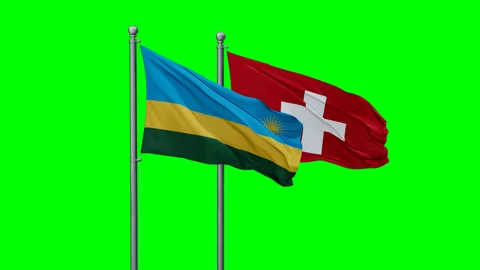 Switzerland and Rwanda two flags Stock Footage 295099466