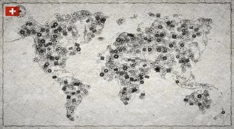 Switzerland Basel Stamp World Map Stock Illustration