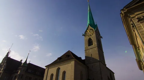Switzerland Clock Tower During the Day : Time Lapse Stock Footage 64634702