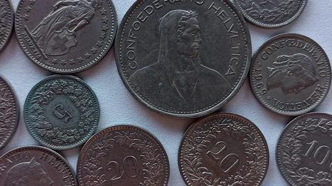 Switzerland Coins Rotating Stock Footage 210747434