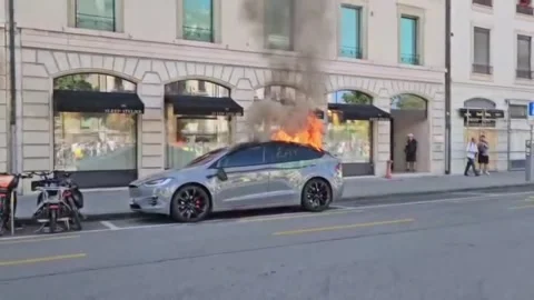 Switzerland: Demonstrators set car on fire during anti-G7 protest in Gene... Vídeo Stock 336928500