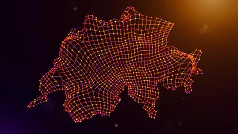 Switzerland Digital Network Map With Flowing Data Mesh Stock Illustration