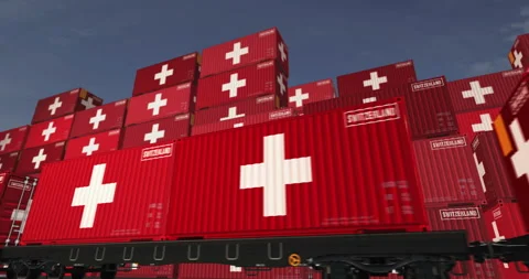 Switzerland export containers on cargo train wagons loop Stock Footage 332766466